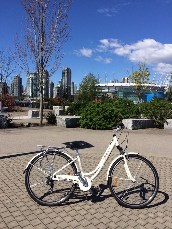 An expensive looking bike in Pacific Boulevard Vancouver (3:35pm mid-April 2014: picture source unknown)
